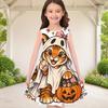 Girls Round Neck Sleeveless Printed A Line Flared Hem Dress
