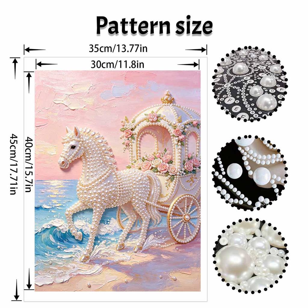 Frameless DIY Pearl Bead Painting Kit Cinderella Carriage Horse Pattern Creative Relaxing Craft Canvas Home Decor Adult Gift