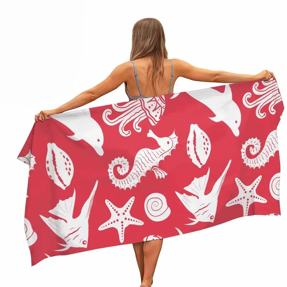 Red Sea Fish Marine Life Microfiber Pool Beach Towel Portable Quick Dry Sand Outdoor Travel Swim Blanket Thin Yoga Women Kid Men