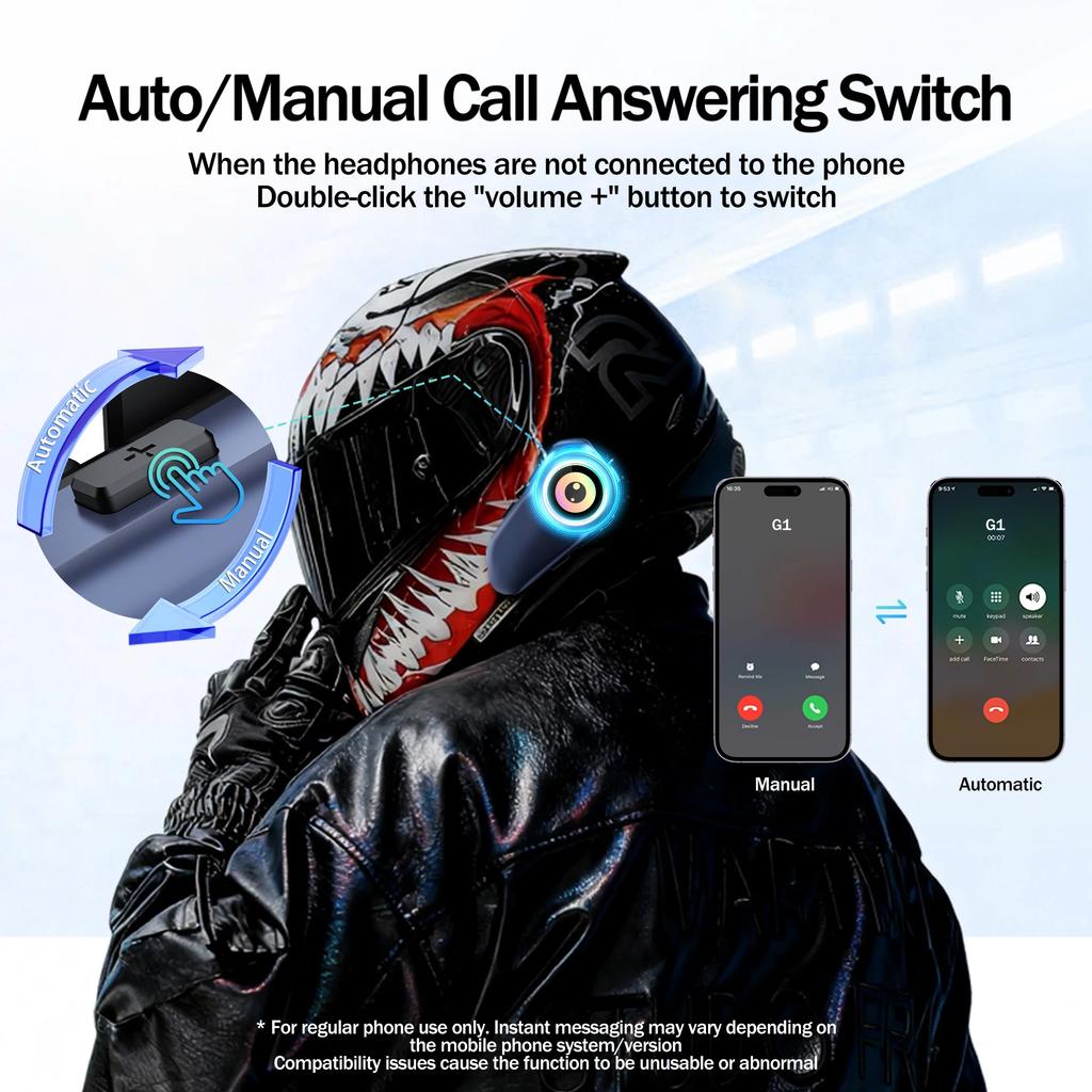 G1 Motorcycle Helmet Bluetooth Intercom 1000mAh Battery MP3 Player Waterproof 500M Range Music Share for 2 Rider