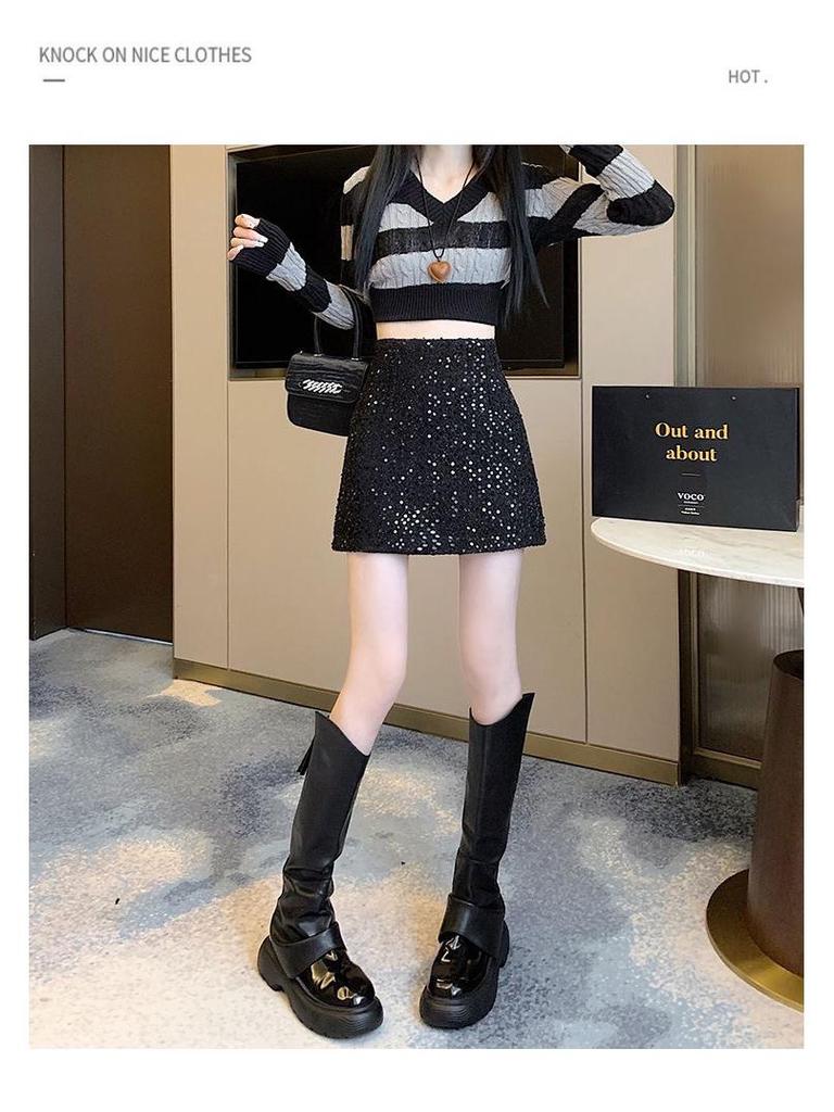 2024 French Chic Women's Sequin Tweed Pencil Skirt - Autumn/Winter Collection