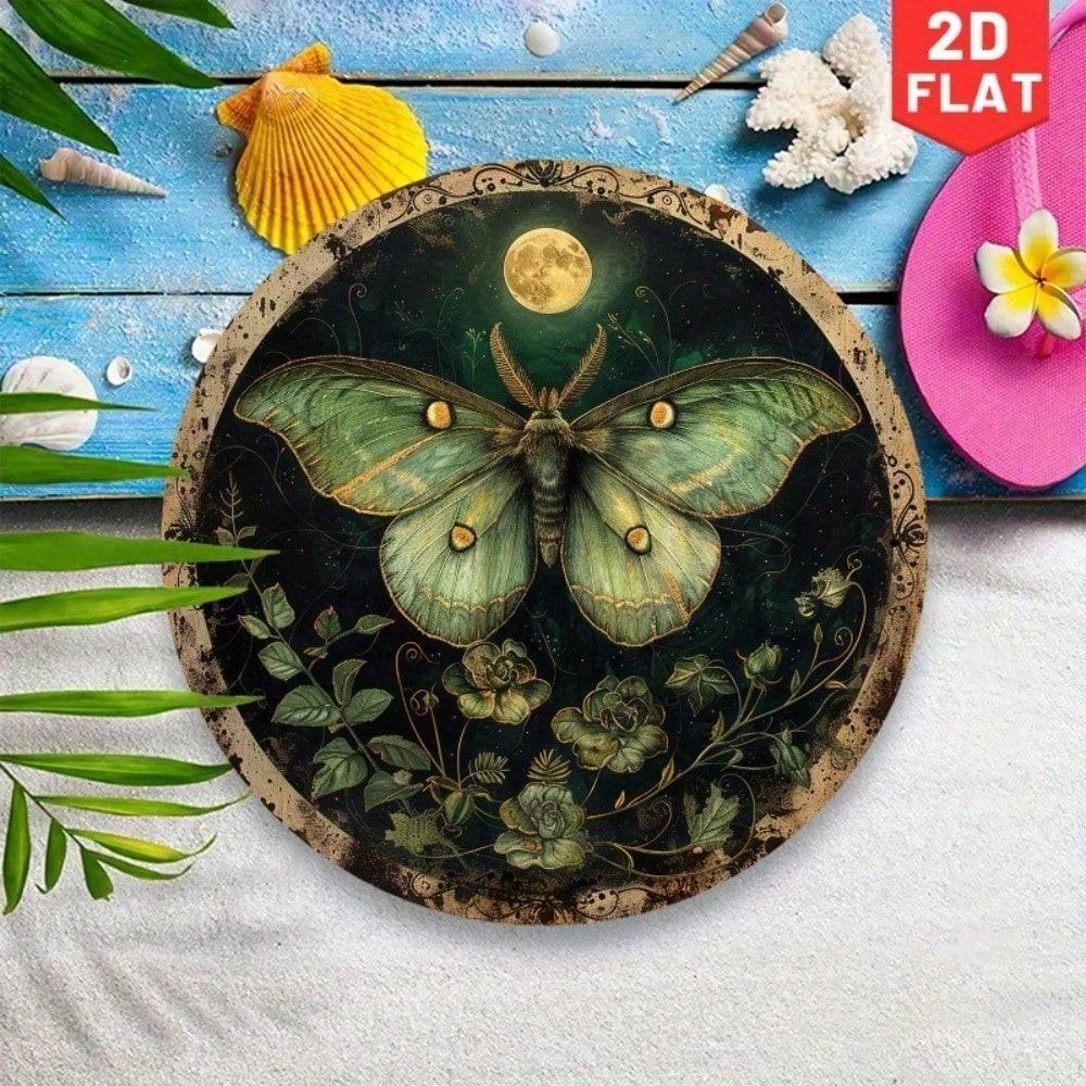 Vintage Luna Moth Metal Sign Handmade 3D Wall Art Round Moon Flower Decor 20cm