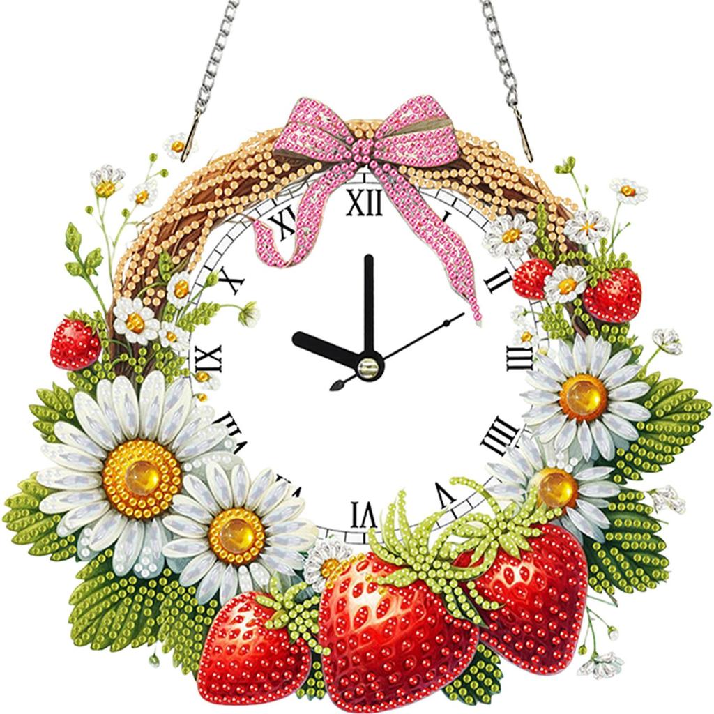 2D/Flat DIY Special Shape Rhinestone Diamond Art Clock Wall Pendants Diamond Clock Art Pendant Window Hanging Art for Home Decor