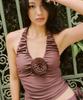 Ninakoseuta Rosette Halter Swim Top_Taupe