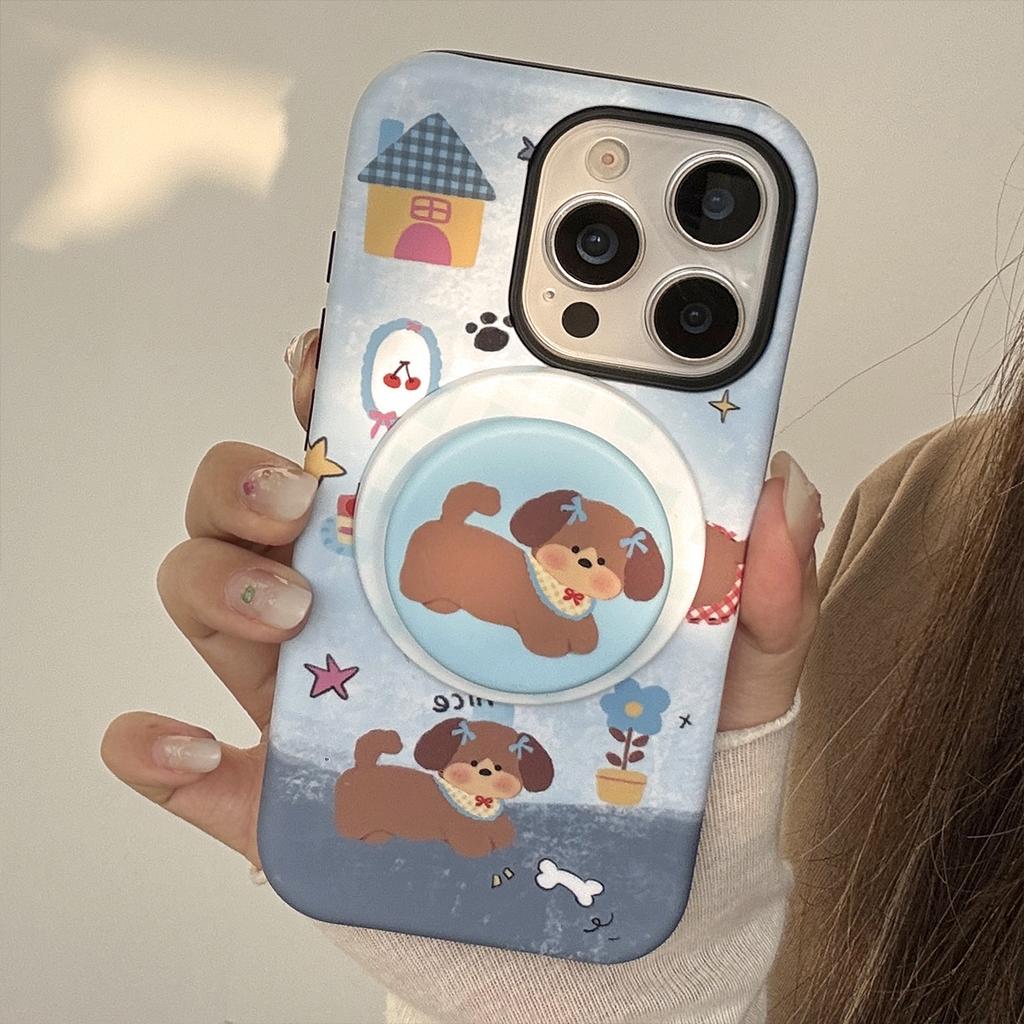 Denim Blue Puppy Magnetic Stent Applicable To Apple IPhone 16 Mobile Case 15promax Retro 14 Film 11