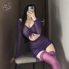 Sex Underwear Purple Mesh Perspective Sexy One-piece Female Hip Skirt Pure Desire Internet Celebrity Drawstring Pleated Suit