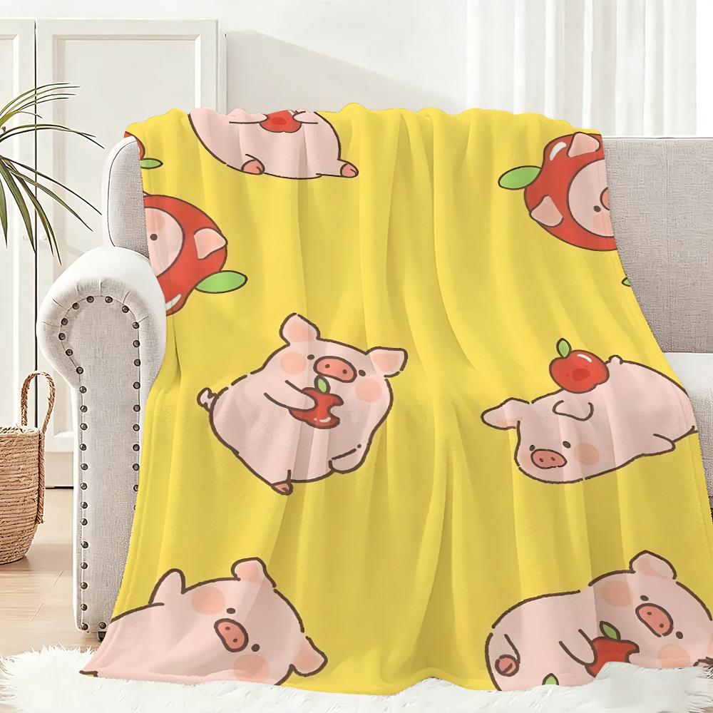 L-lulu Pig Throw Lightweight 240g Flannel Blanket Soft Skin-friendly for Summer Cooling