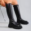 Autumn Winter Fashion Square Heels Woman Knee High Boots Concise Slip On Soft Leather Shoes Modern Long Botas Para Mujer