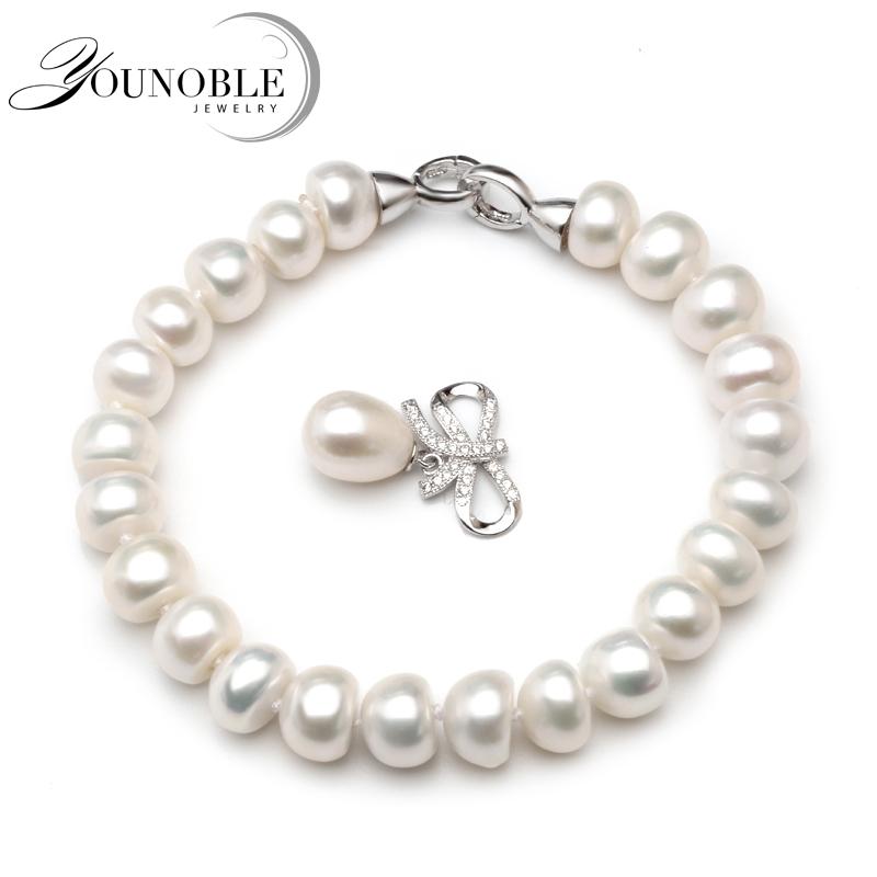 

Wedding Freshwater Pearl Bracelet Women,Beautiful Real Natural Pearl Bracelets 925 Silver Wife Mother Birthday Gift with pendant 20cm