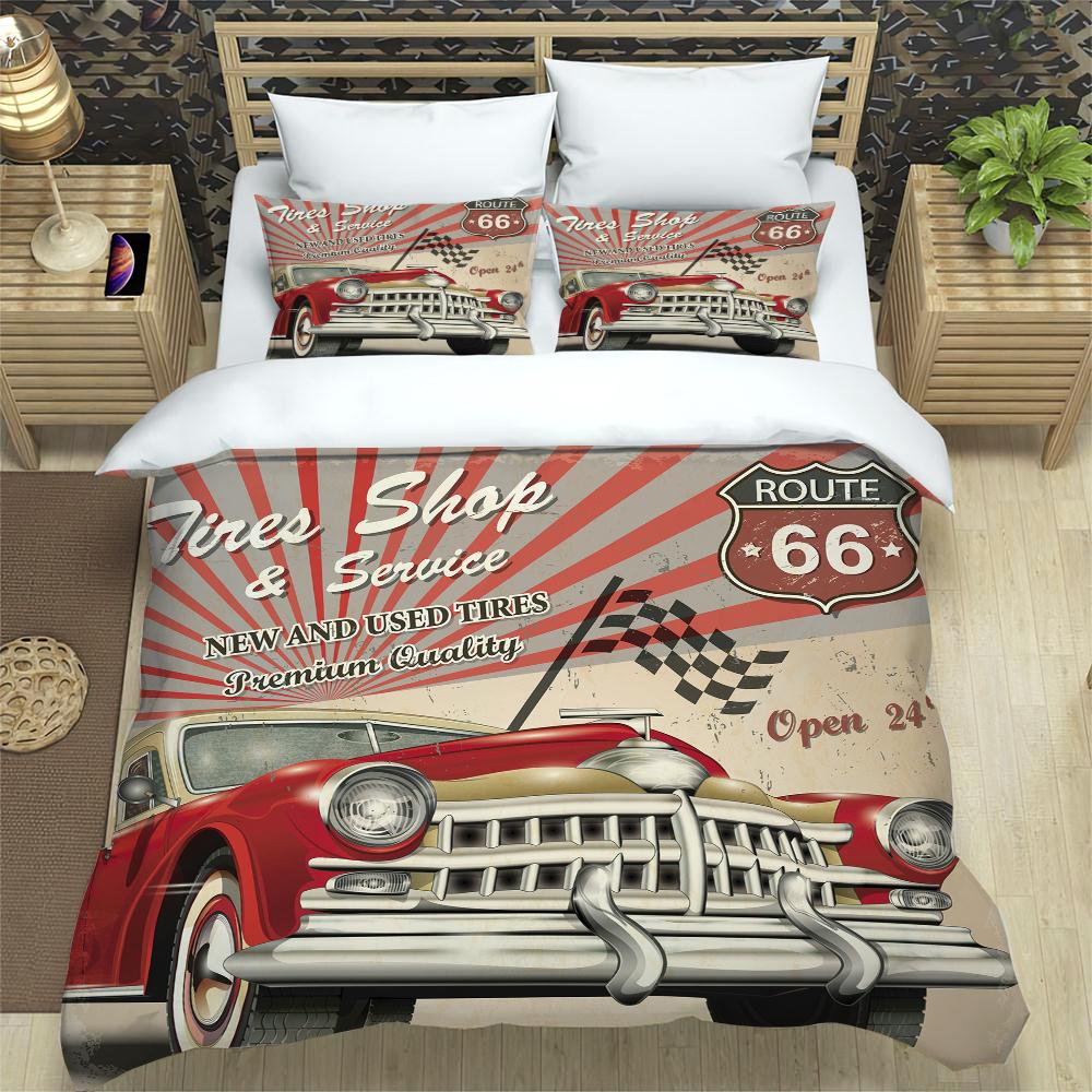 3pcs Bedding Set Classic Car Vintage Poster Home Textile Duvet Cover Pillow Case Boy Kid Teen Girl Bedding Covers Set