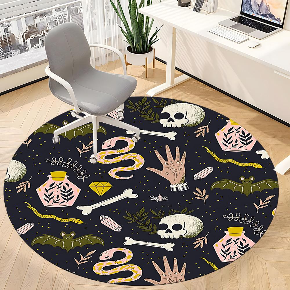 1PC Witchcraft Symbols Office Round Area Rug, Mat Suitable For Office, Under Office Chairs Bedroom Living Room Home Decor, Room Deco