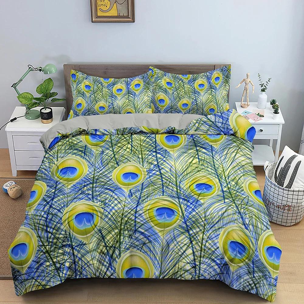 Colorful Feathers Pattern Cozy Bedding Set Single Twin Double Queen King Cal King Size Bed Linen Set