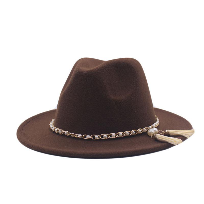 European and American fashion new chain jazz hat autumn and winter eaves fashion woolen top hat