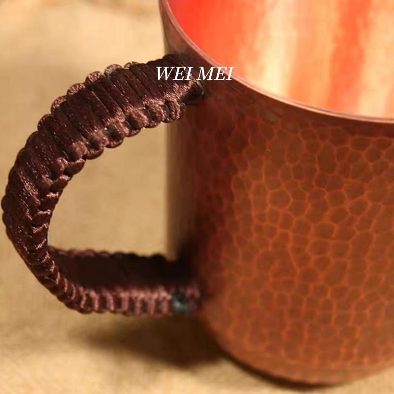 1Pcs Handcrafted Vintage Copper Coffee Mug,Thickened With Lid Camping Cold Drink Cup,Hammer Texture Woven Tea Cup Tableware
