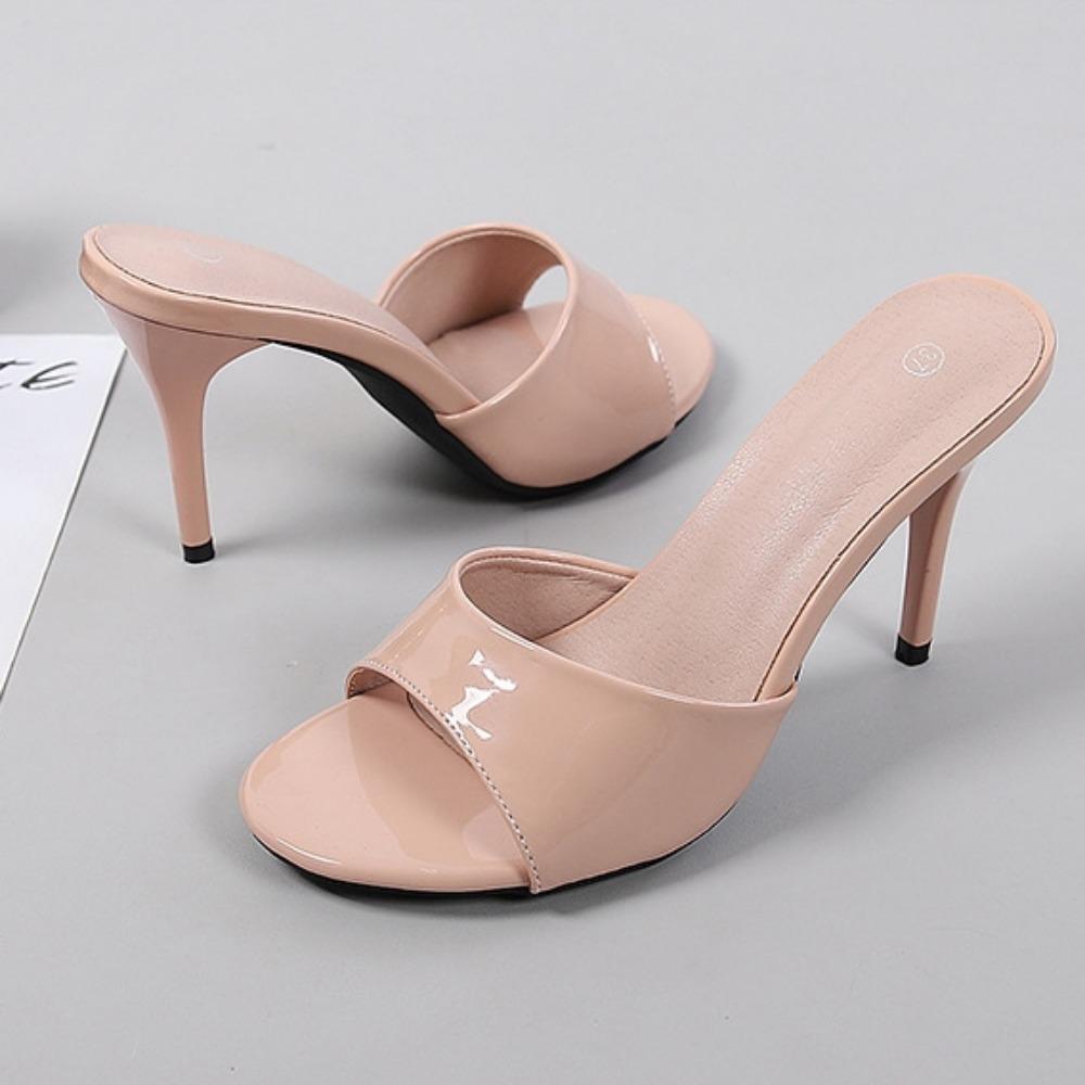 Women Slippers Outside New Summer High Heel Slippers Women's High Heeled Slippers Patent Leather Women Sandals Large Size