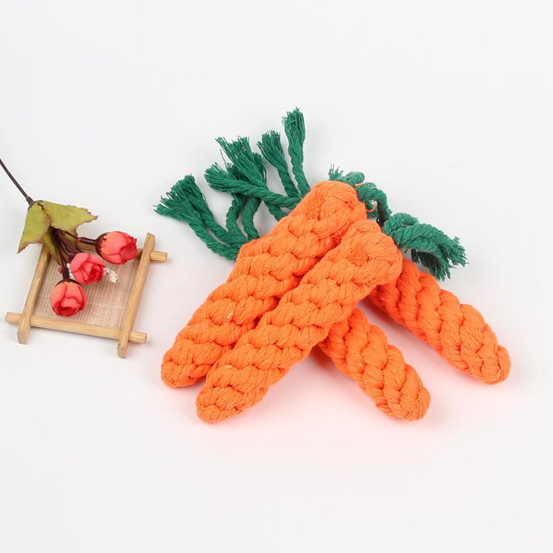 Carrot Dog Teething Toy - Woven Cotton Rope for Dental Cleaning 22cm/45.5g