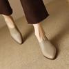 Women Spring Autumn Retro Pointed Toe Pedal Soft Leather Loafers All Match Thick Heeled Mid Heel Fashion Single Shoes