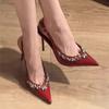 Patent Leather 2026 Early Spring New Pointed Toe Rhinestone Sandals Women's Stiletto Baotou High Heels