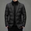 Chaqueta cálida de dos piezas falsa de invierno para hombre, chaqueta cálida de ocio para negocios, chaqueta de plumón con cuello alto