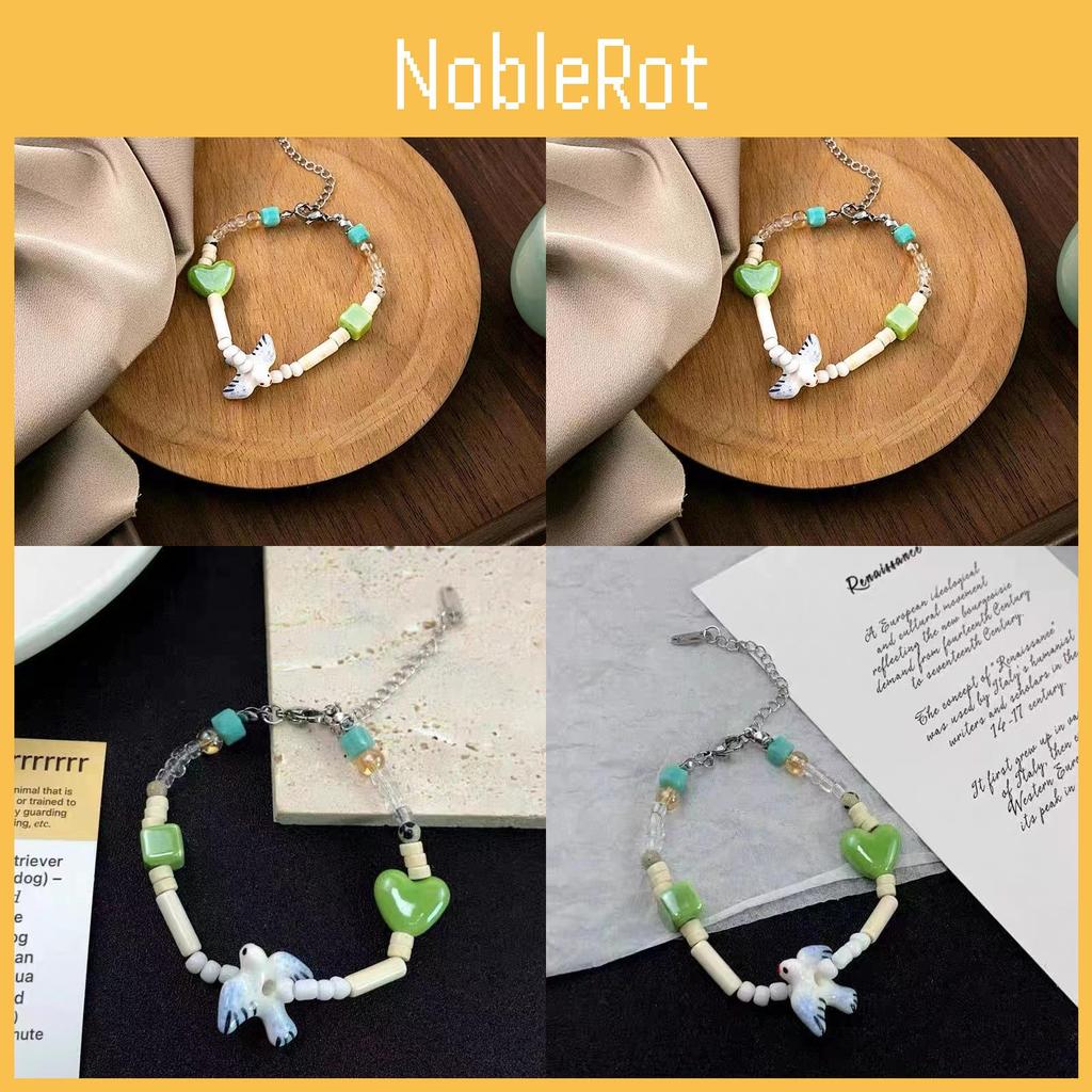 Womens Ceramic Trendy Beaded Bracelet With Heart And Geometric Charms Retro Style