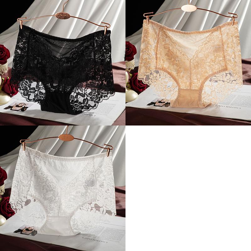 Women High Waist Briefs Lace Floral Panties Sexy Transparent Underwear Seamless Female Hollow Out Lingerie