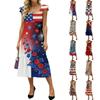 Women's Fashion Loose Mid-length Ruffled Flying Sleeve Independence Day Printed Dress