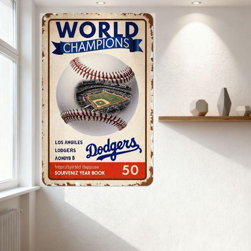 Segno Metallica Vintage Los Angeles Dodgers Campioni del Mondo - Scena Stadio Baseball Poster in Latta per Bar Pub Decorazione Parete Casa, Invecchiato