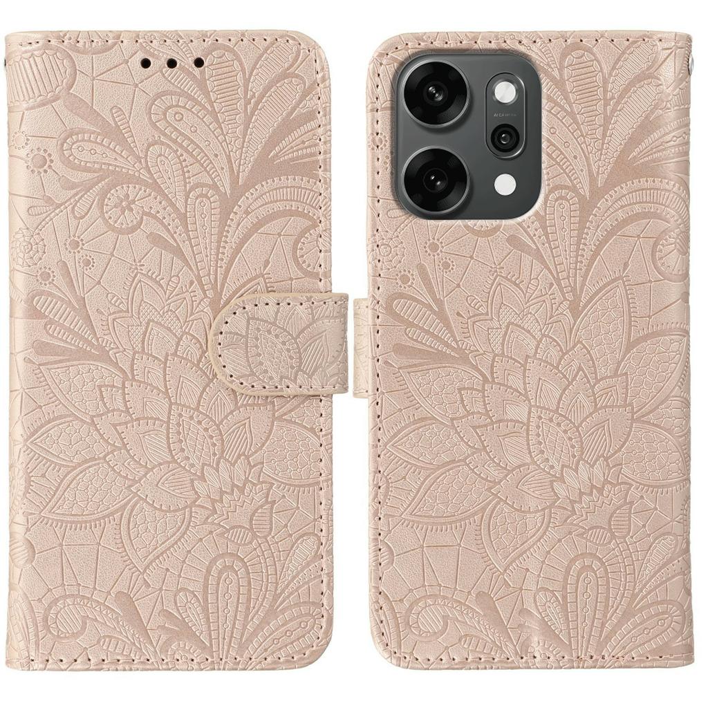 For Oppo Reno14 Pro 5G (Global) Case Lace Flowers PU Leather Flip Wallet Phone Cover