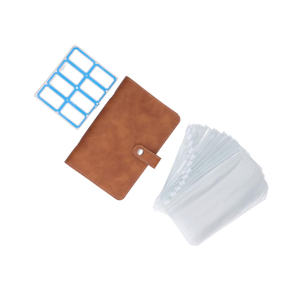 Segregator na gotówkę A6 Przenośny rozmiar Skóra PU 6 dziurek Dziurkowany Segregator budżetowy z 12 przezroczystymi kieszeniami zapinanymi na zamek Małe etykiety