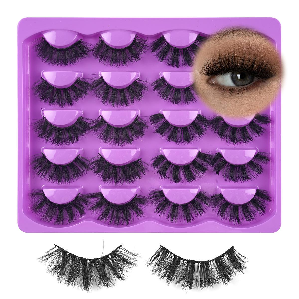 

10 пар изогнутых пушистых накладных ресниц в стиле «беспорядок» - Натуральные, густые, мягкие, фиолетовые