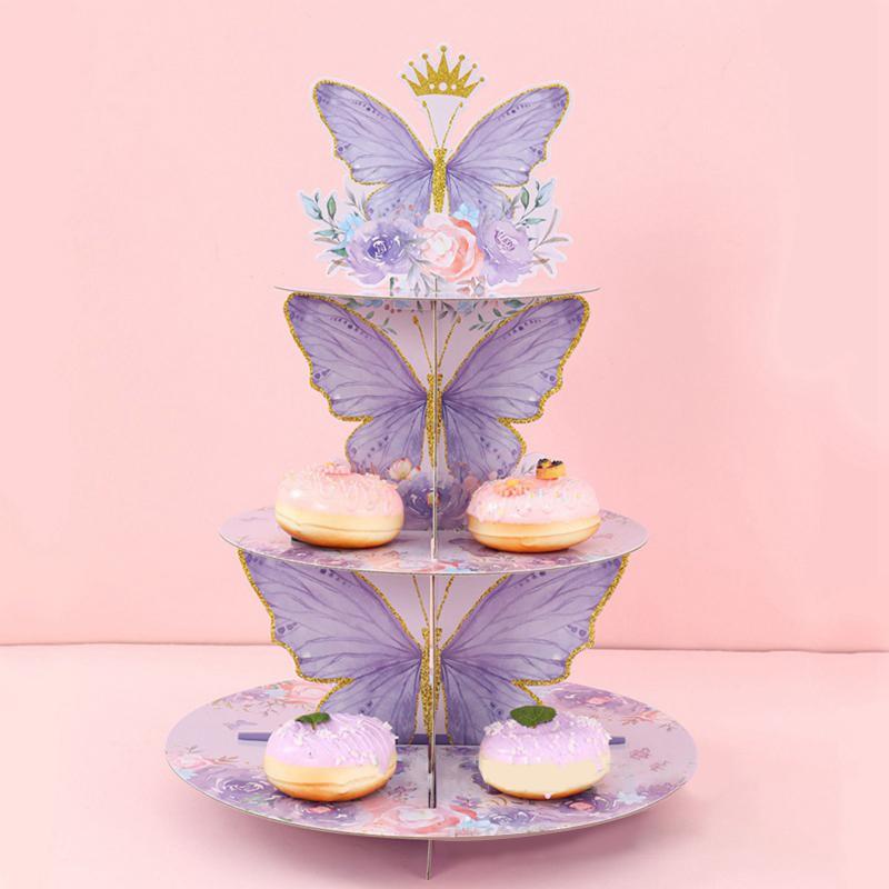 

3 Tier Cake Stand Butterfly Party Cake Display Stand Birthday Cupcake Butterfly Party Decoration For Kid Dessert Cake Rack фиолетовый