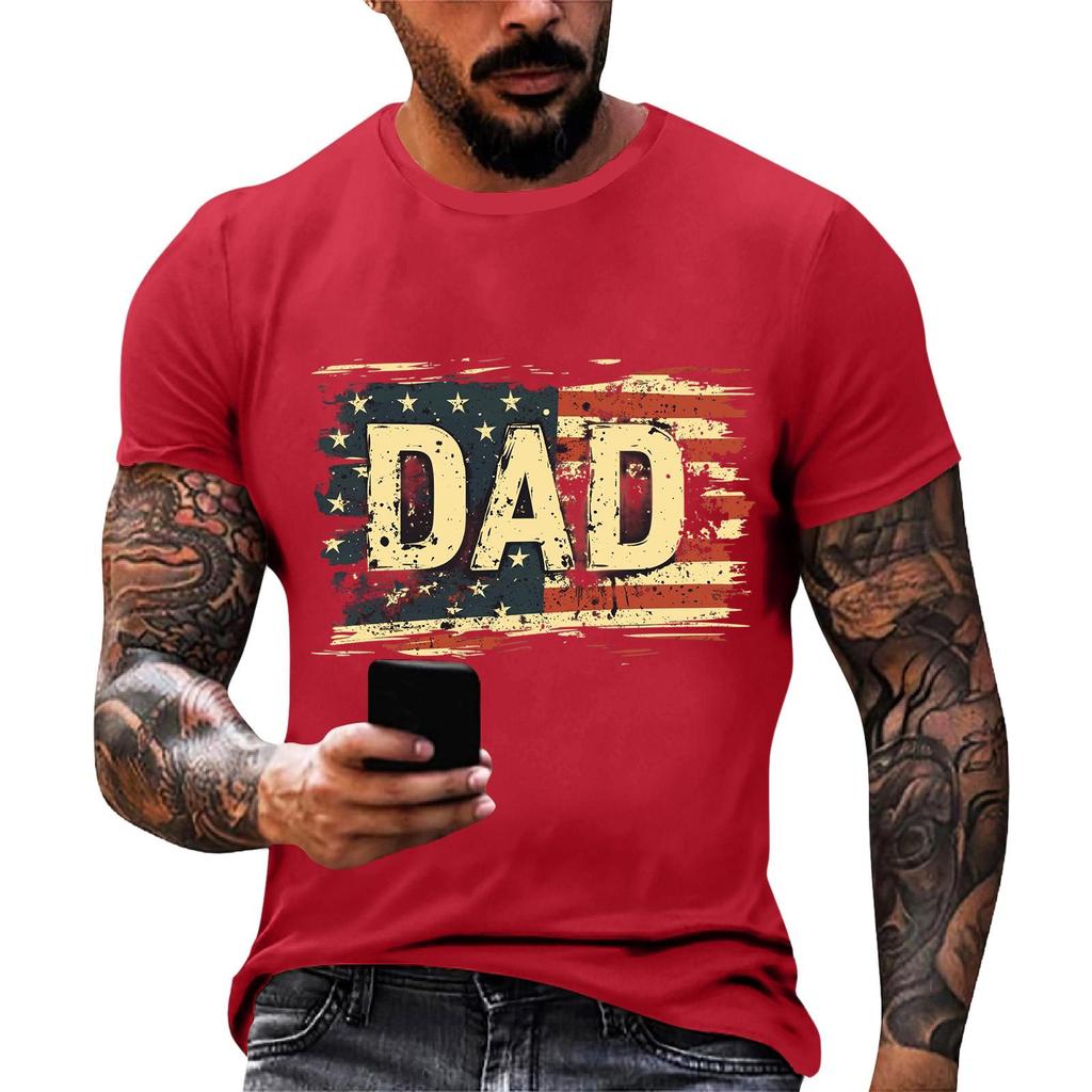 Men's Short Sleeve T Shirt Loose Fit Casual Daily Wear Patriotic Flag Print Dad Graphic Tee for Summer