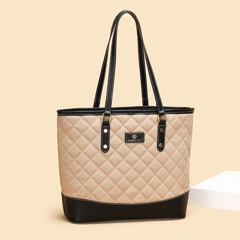 Large-capacity Commuter Minimalist Tote Bag for Ladies, Retro Patchwork Shoulder Bag