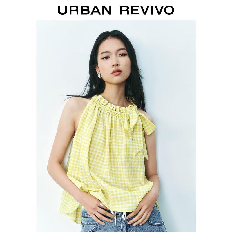 UR Women s Casual Plaid Bow-Knot Blouse S(XS-S)