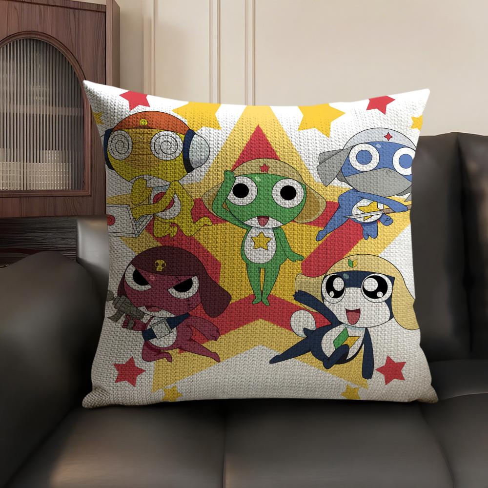 K-Keroro Gunsouu Frog Cartoon Cushion Cover Natural Linen Organic Fabric Double-Sided Printing Sofa Home Decor Gift Pillow Case