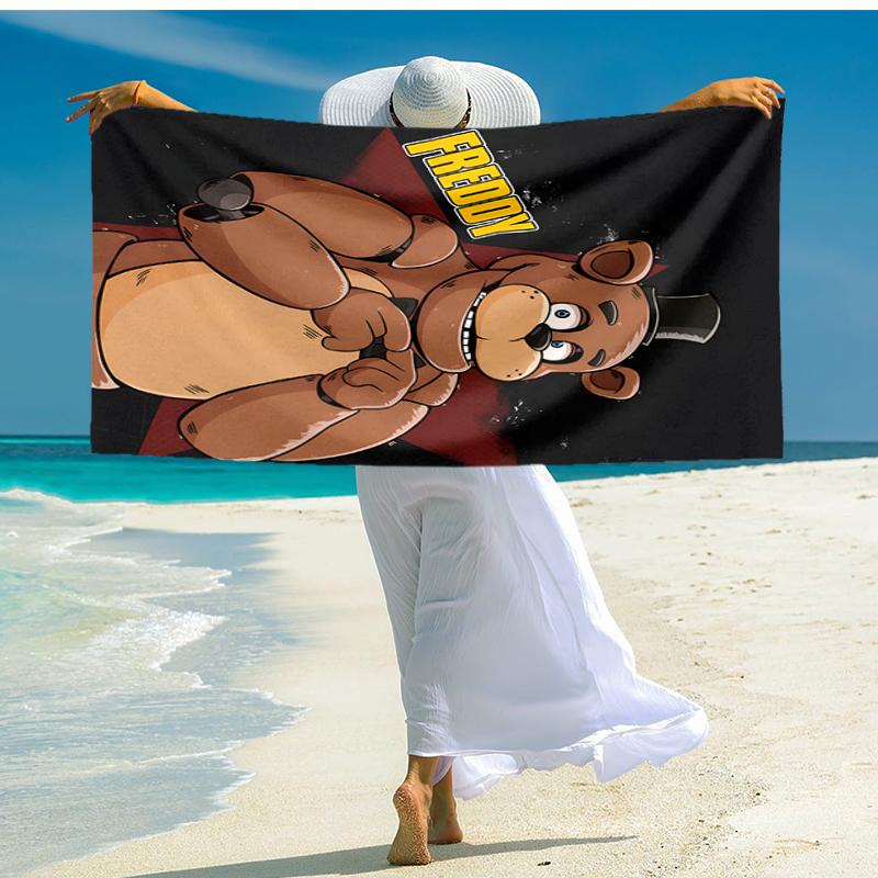 1pc Freddy Bear2 Beach Towel, Comfortable and Thick, and Swimming/Bath/Picnic/Camping Towel, Suitable for Seaside Beaches
