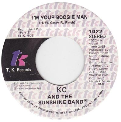 7inch Record KC & THE SUNSHINE BAND - I'm Your Boogie Man 1022 T.K. Records 1977 US Soul/Funk Used