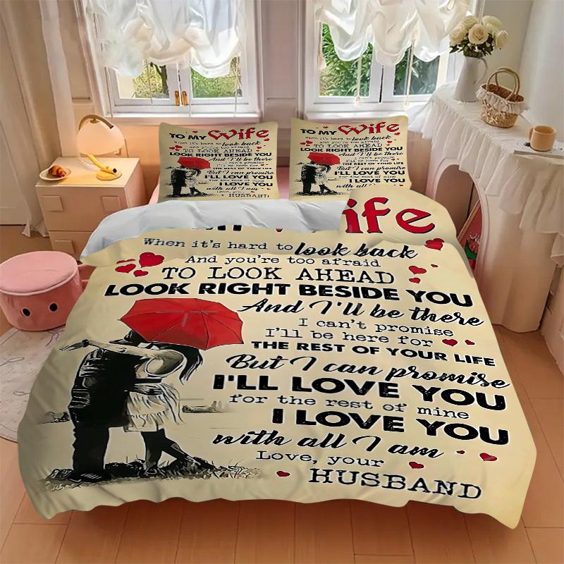 3pcs bedding set Love vows to wife Includes 1 Comforter + 2 Pillowcases, Without Pillow Inserts, Soft Comfortable, Lightweight Breathable, P