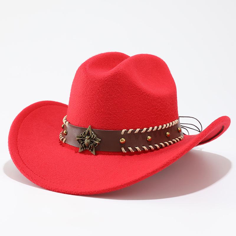 Western cowboy hat top hat versatile solid color big brim woolen jazz hat accessories gift hat men's and women's hats