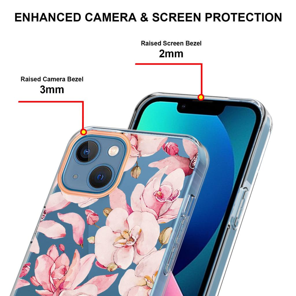 For iPhone 15 Case IMD IML Flower Pattern Electroplated TPU Back Cover