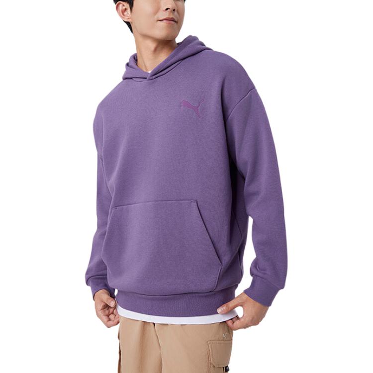 Puma Elevated Hoodie With Embroidered Logo Sports Casual Fleece Hooded Sweatshirt Men Hoodies Charcoal Purple 686854-61