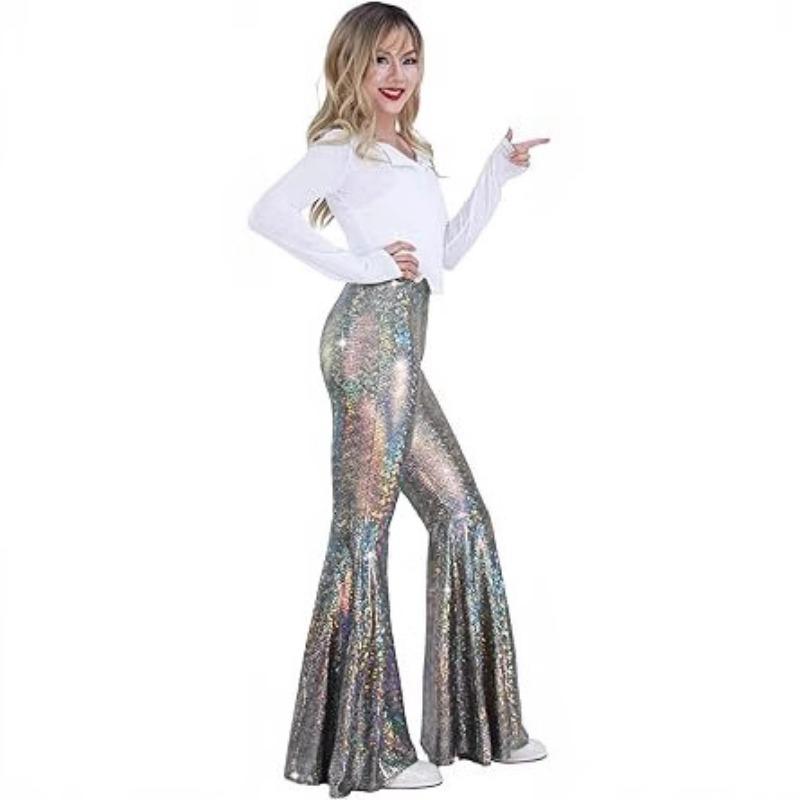 Women's sequined flared pants Shiny high-waisted flared pants Shiny pants Night out outfit