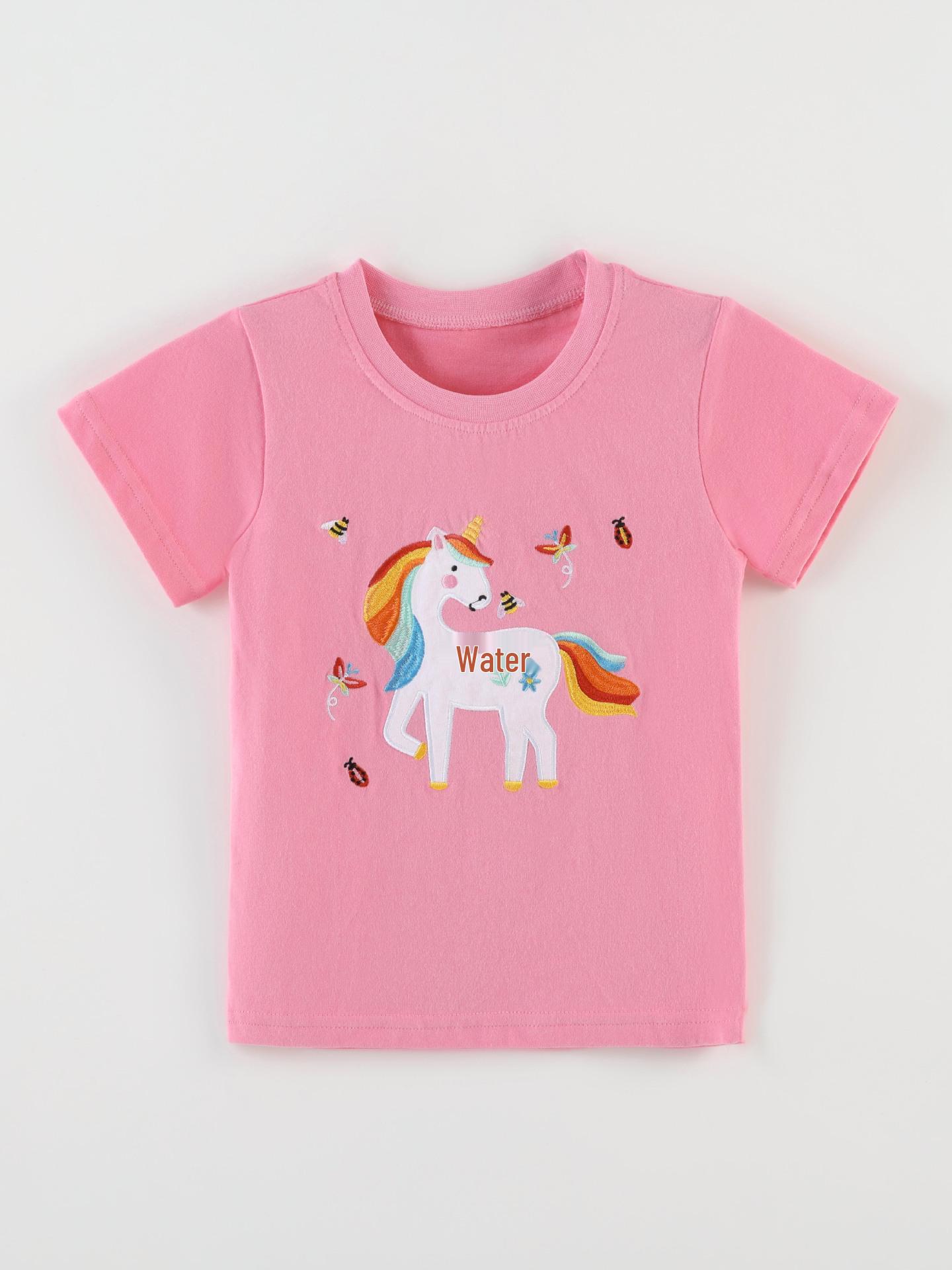 Girls Summer Embroidered Knit T-shirt - European & American Style 120cm (6Y)