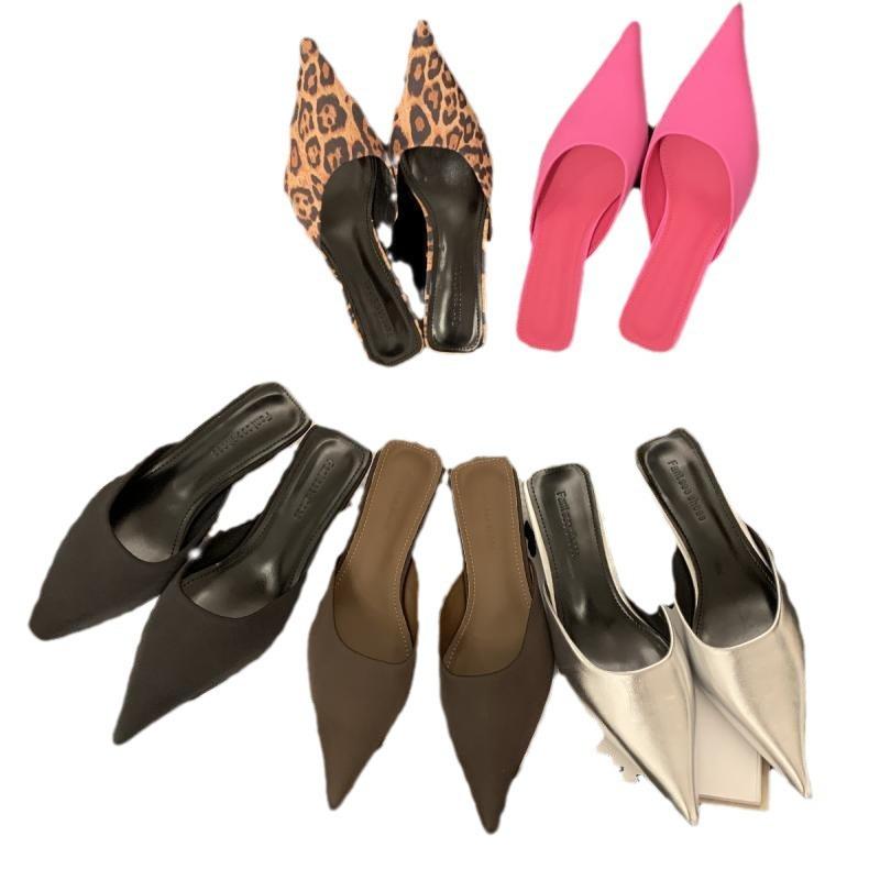 Muller Tow Slippers Low Heel Small Square Head Back Empty Half Tow Spring and Summer 2025 New Bag Head Cat Heel Special-shaped and Sandals