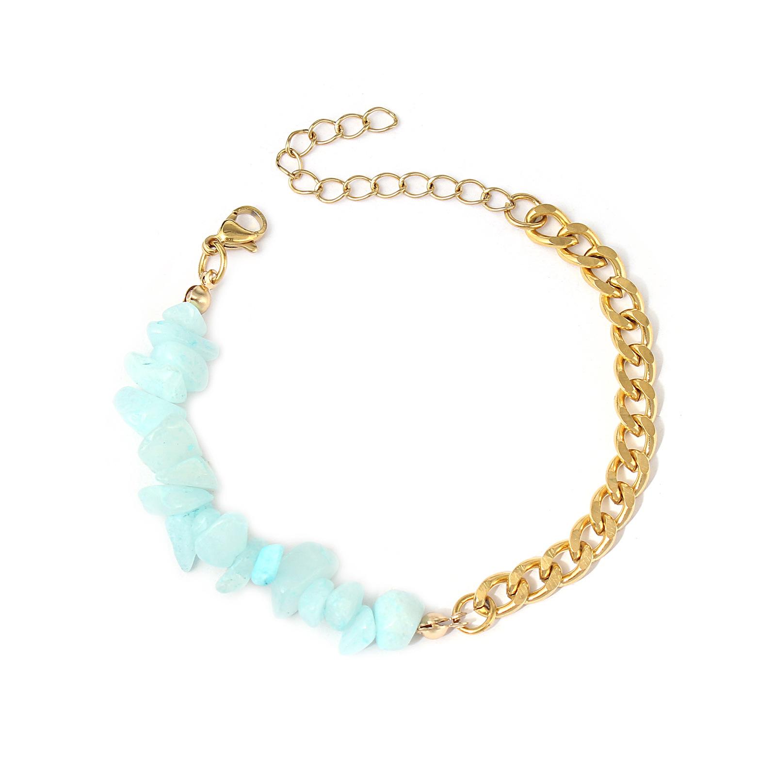 

Летний пляжный отдых из нержавеющей стали, кубинская цепочка, браслет из натурального камня с кристаллами для женщин, модные модные украшения