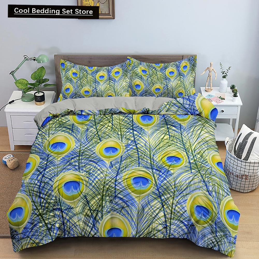 Feathers Duvet Cover Queen/King Size Boho Colorful Bird Feather Bedding Set Tropical Leaves 2/3pcs Polyester Comforter Cover