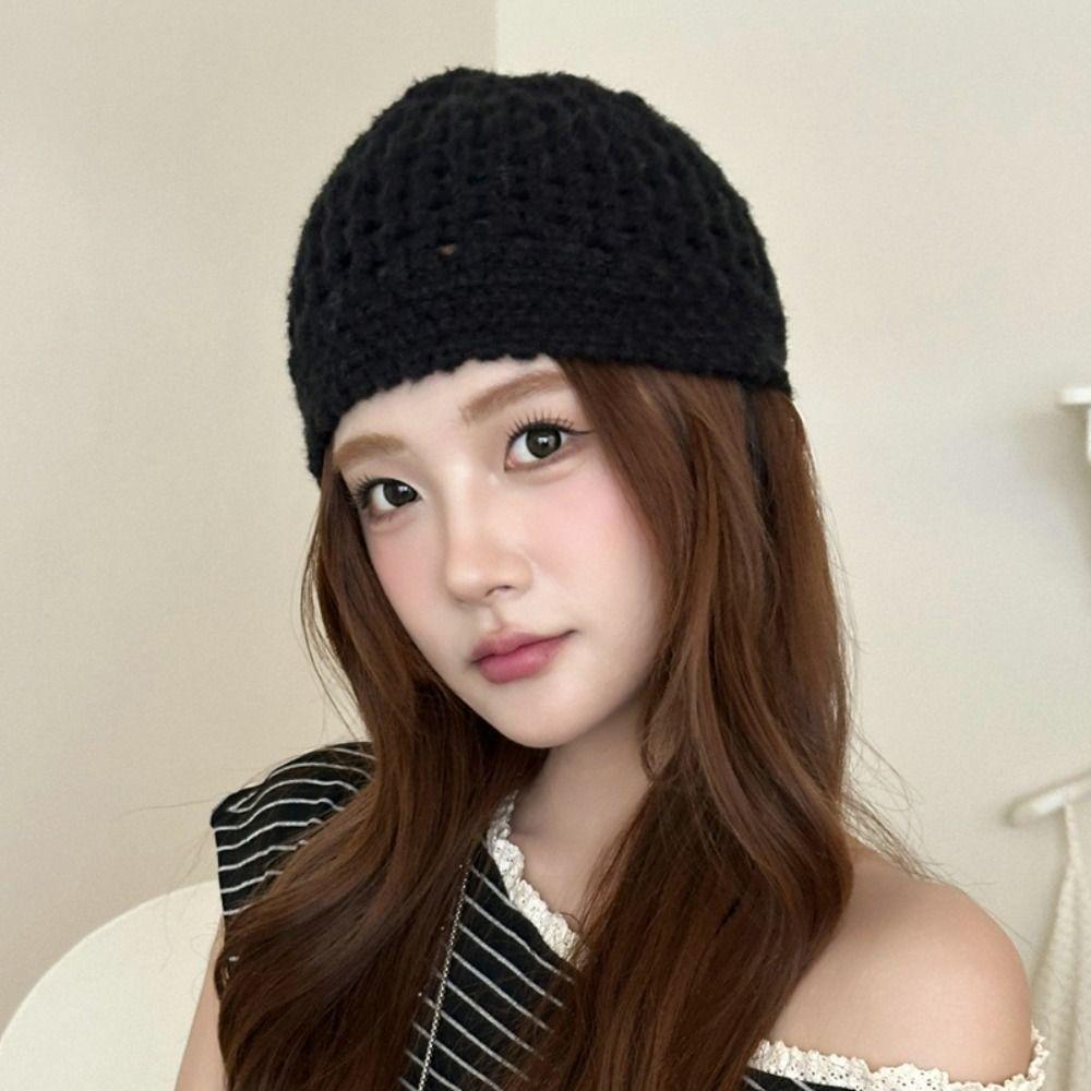 Bohemian Style Crochet Pullover Hat Thin Weave Cap Retro Knitted Beanies Hat Autumn