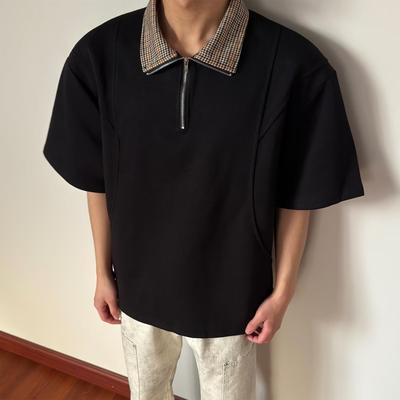 Men's Short Sleeve T-Shirt Trendy Brand Summer Loose Fit Five-Quarter Sleeve New Fashion Ins Simple Print Top