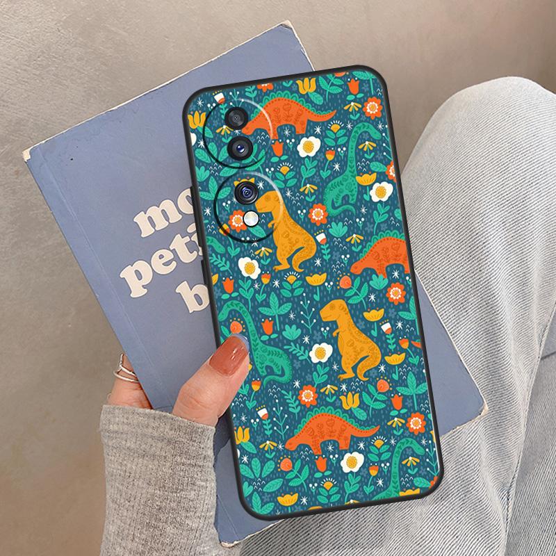 Dino King Floral Dinosaur Case For Honor Magic 5 6 7 8 Pro Cover For Honor 200 400 Lite 50 70 90 X8a X8b X9a X9b X9c