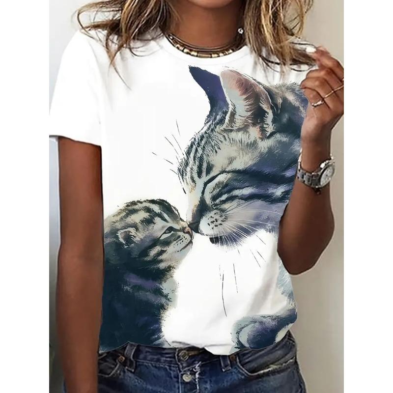 Summer Women's T Shirt Cat 3d Print Casual Short Sleeve Funny T Shirts Fashion Streetwear O-Neck Oversized Female Clothing